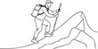 © Sadif Alam - Continuous Line art Man with backpack & stick climbing mountain. Minimalist outline drawing. 84