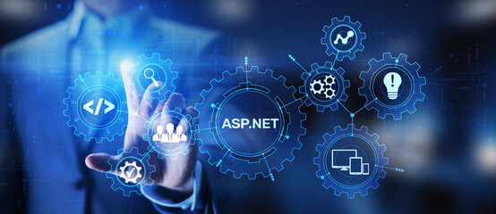 Wall Mural - asp.net development programming language concept on virtual screen.