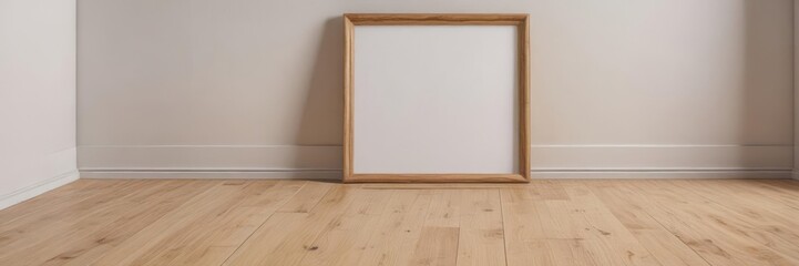 Wall Mural - Clean, empty frame on light wood floor  Perfect for showcasing artwork or designs , aesthetic, stylish, minimal