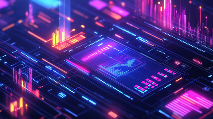Wall Mural - digital trading and technology environment in an isometric view, representing modern business tools