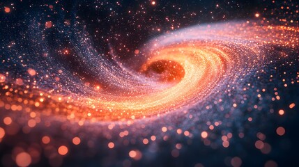 Wall Mural - a mesmerizing cosmic swirl of fiery orange and silver sparkles in a deep space nebula background.
