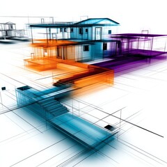 Leinwandbilder - Architectural Design: An Abstract Rendering of Modern Buildings in a Dynamic Color Palette