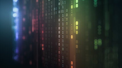 digital realm: a captivating digital display, featuring binary code in a spectrum of vibrant hues, s