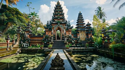 Wall Mural - temple with pond surrounded by trees