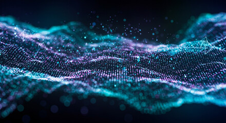 Wall Mural - a vibrant abstract digital landscape with interconnected dots and lines in shades of blue and purple