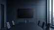 © CybStars - Stylish modern conference room interior featuring a long table, executive chairs, and a large screen. Ideal for corporate settings.