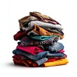 © Javid - Tall pile of colorful mixed clothes on white background. AI generated image
