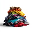 © Javid - Tall pile of colorful mixed clothes on white background. AI generated image