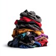© Javid - Tall pile of colorful mixed clothes on white background. AI generated image