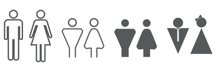 Toilet icon set, male or female restroom black color vector design