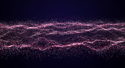 Wall Mural - abstract shimmering pink and white particles forming a wave like pattern against a dark background