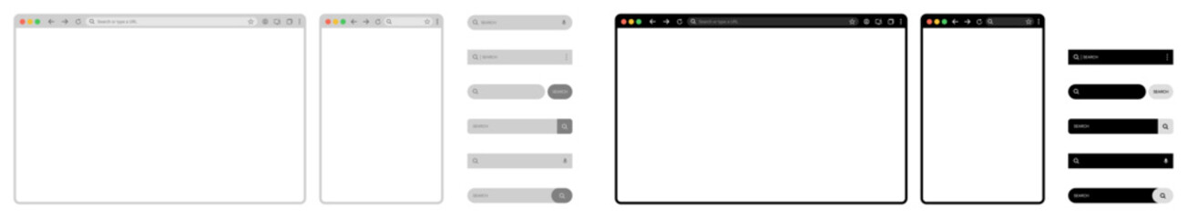 Fototapete - browser window Website mockup template with frames for PC, laptop, tablet, and mobile. Includes light, dark, and night modes. Vector illustration for UI and web design presentations.	