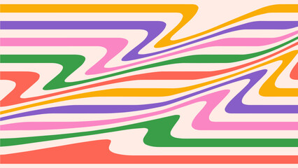Poster - Abstract background with colorful waves. Vector psychedelic pattern in trendy retro 60s, 70s, 90s style