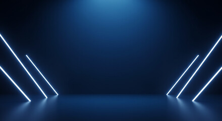 Wall Mural - illuminated blue neon lines against a dark background creating a futuristic ambiance scene