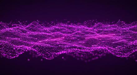Wall Mural - abstract purple landscape with connected lines and dots in a dark background with a wavy pattern
