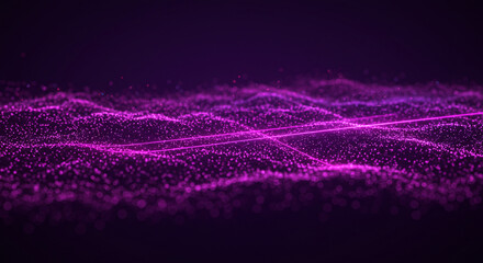 Wall Mural - Abstract purple landscape with glowing particles and lines on a dark background design element