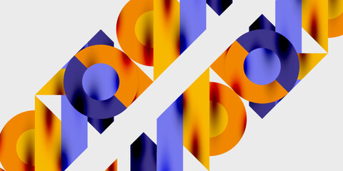 Poster - Abstract geometric shapes overlap, creating vibrant orange, blue gradients. Minimalist design, modern aesthetic, clean composition.