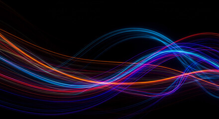 Wall Mural - abstract colorful light trails on a black background creating a dynamic and vibrant effect