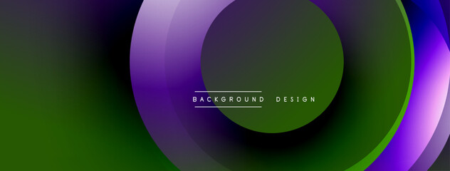 Poster - Abstract circles overlap, creating vibrant purple, green gradients. Modern design element for backgrounds, presentations. Smooth transitions present visual appeal.
