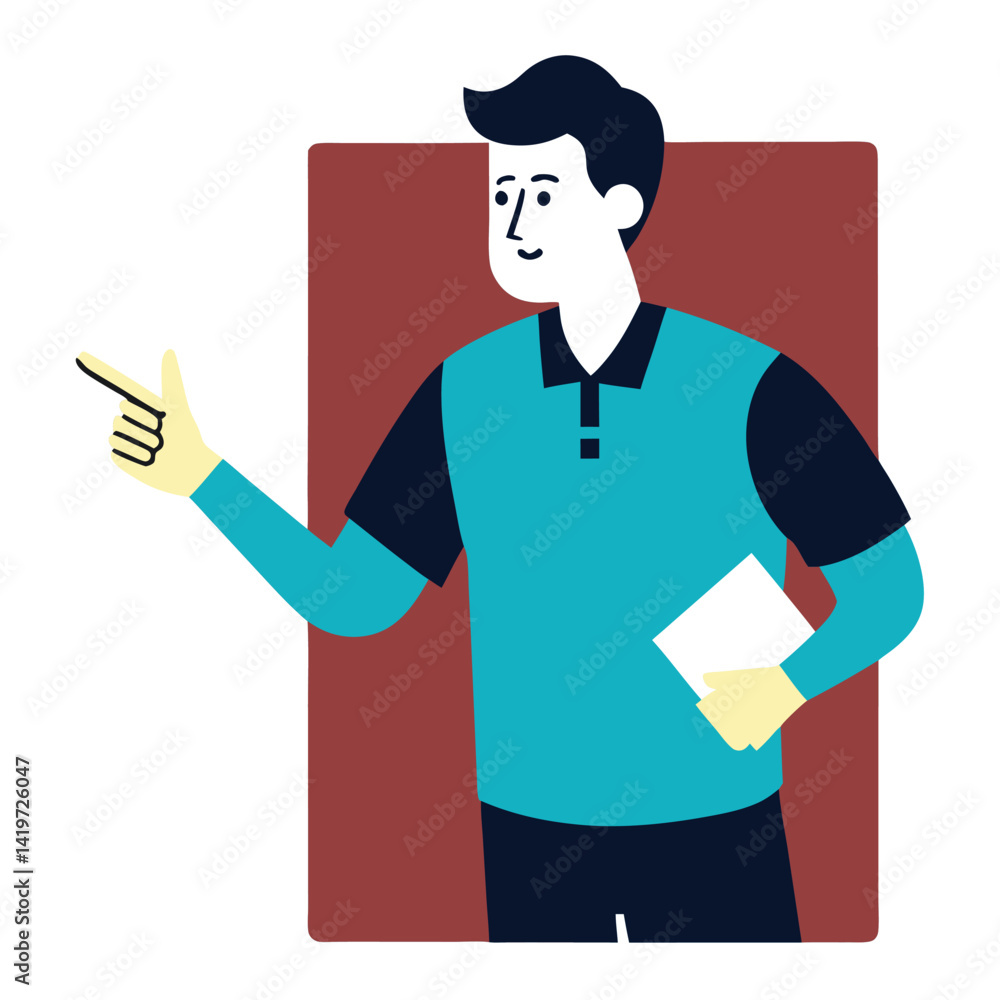 Cartoon illustration of a standing doctor character in uniform, holding a clipboard and stethoscope, a professional in health