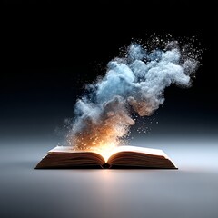 Poster - Enchanting Tale: An Open Book Radiates Mystical Light and Sparkling Energy, Bringing Story to Life with Imaginative Power.