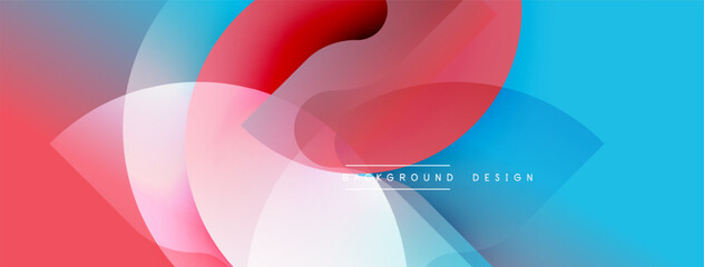 Poster - Abstract shapes overlap, creating vibrant color gradients. Red, pink, blue hues dominate composition. Modern design element.