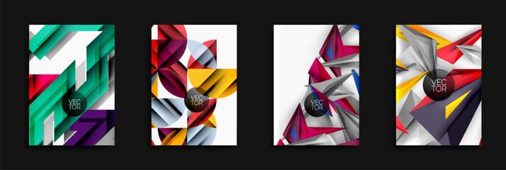 Fototapete - Abstract geometric designs. Vibrant colors, layered shapes create modern backgrounds. Vector illustrations suitable for various projects.