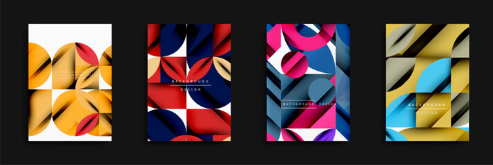 Fototapete - Abstract geometric designs. Vibrant color palettes, overlapping shapes create modern backgrounds. Minimalist aesthetic, clean lines present.