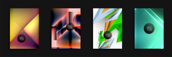Poster - Abstract geometric designs. Bright colors, gradients, dynamic shapes create modern visuals. Vector illustrations suitable backgrounds.