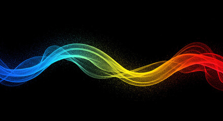 Wall Mural - abstract wave of color flowing across a black background with sparkling light effects design