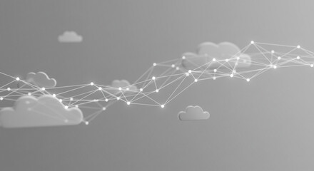 Wall Mural - gray background featuring cloud shapes connected by a network of lines and points in a monochrome st