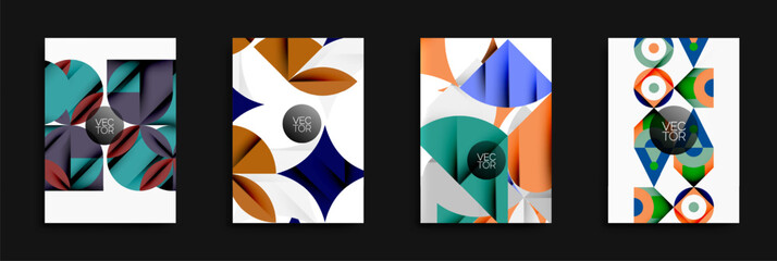 Fototapete - Abstract geometric patterns dominate designs. Vibrant colors, shapes create modern visuals. Vector graphics suggest digital creation.