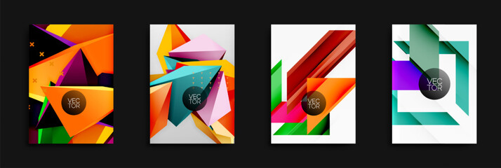 Fototapete - Abstract geometric designs. Bright colors, overlapping shapes, dynamic compositions. Modern vector illustrations for backgrounds or posters.