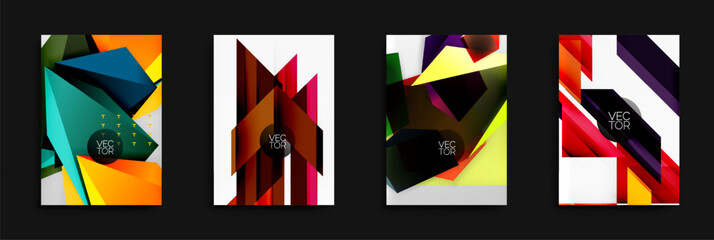 Fototapete - Abstract geometric designs. Bright colors, overlapping shapes create dynamic compositions. Modern vector illustrations for backgrounds.