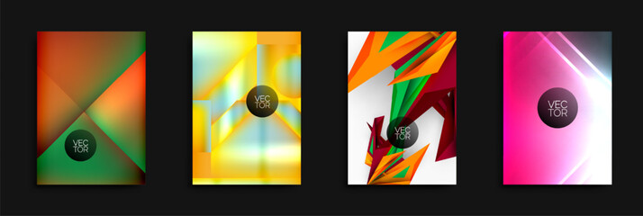 Aufkleber - Abstract geometric backgrounds. Bright colors, gradients, shapes create modern designs. Vector illustrations suitable for various projects.