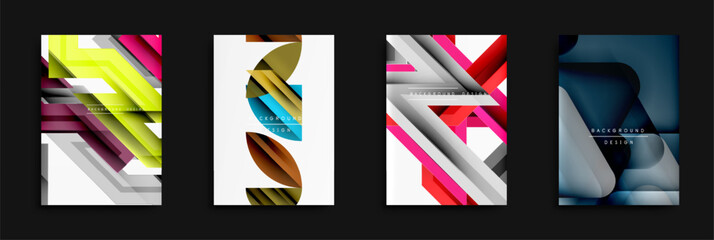 Fototapete - Abstract geometric designs. Bright colors, overlapping shapes, modern style. Minimalist compositions, dynamic visuals.