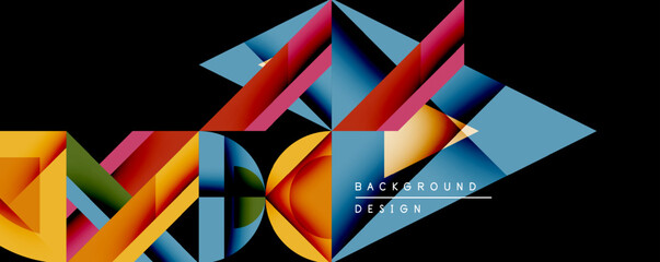Fototapete - abstract geometric design. vibrant colors overlap, creating dynamic visual effect. black background 