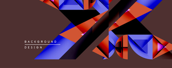 Fototapete - Abstract geometric pattern. Vivid blue, orange hues contrast dark background. Modern design elements create dynamic visual effect.