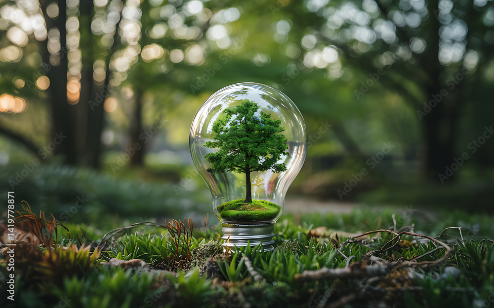 Tree Growing Inside Light Bulb on Moss, Concept for Green Energy and ...