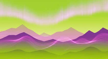 Wall Mural - abstract landscape with purple mountains and green sky in a stylized digital rendering style