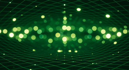 Wall Mural - Abstract green background with bokeh lights and a grid pattern creating a futuristic design