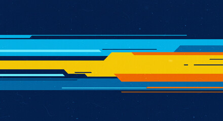 Wall Mural - abstract background with horizontal lines in blue orange and yellow on a dark blue backdrop