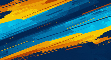 Wall Mural - abstract background with diagonal blue and yellow brush strokes on a dark blue backdrop