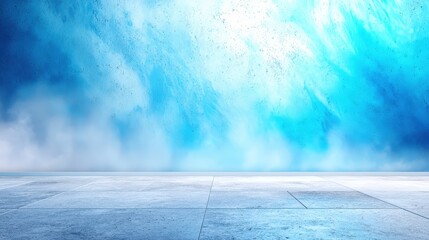 Wall Mural - A serene blue abstract background with a textured floor, evoking a calm and tranquil atmosphere.