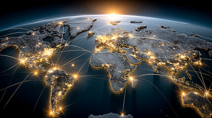 Wall Mural - global network: a mesmerizing aerial view showcasing a interconnected network of lights illuminates 