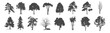 © NT clip art only - Set of trees simple and realistic black fill branch and twig plant forest SVG. transparent background illustration.