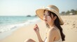 © CHAKRIYA - Asian Women with beautiful skin in the carefree time, Cheerful on the beach.