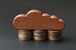 © MKS - A dark-hued background showcases stacks of coins beneath a floating cloud, embodying the financial aspects of cloud computing