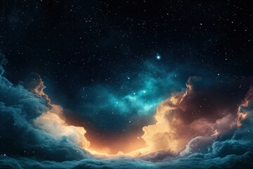 Wall Mural - Stunning Nebulous Sky: Cosmic Clouds and Sparkling Stars Illuminate Nightscape with Ethereal Light