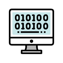 Fototapete - Monitor with Binary Code Icon Representing Data Processing and Digital Information System